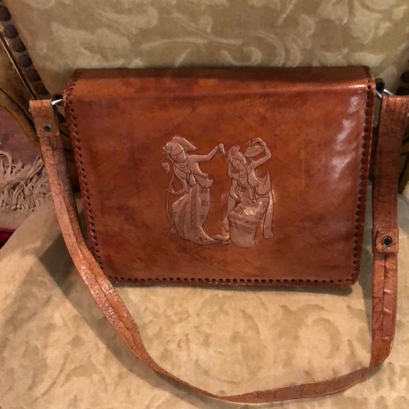Handbags - Mandalay Burma Leather Bag with Flap 3 Inside Pockets